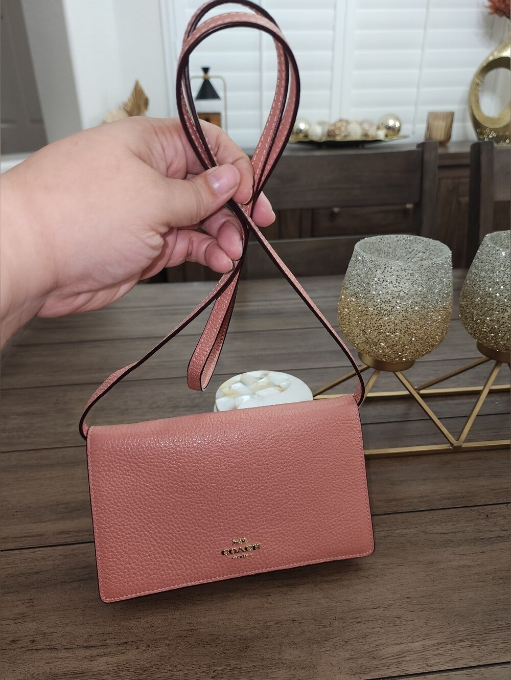 Coach Pebbled Leather Crossbody Bag in Dusty Rose